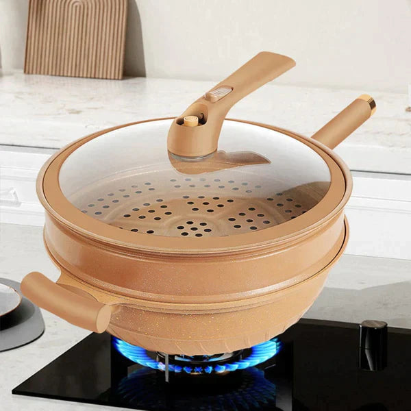 đ„Livraison gratuiteđ„ Wok en argile antiadhĂ©sif avec panier vapeur