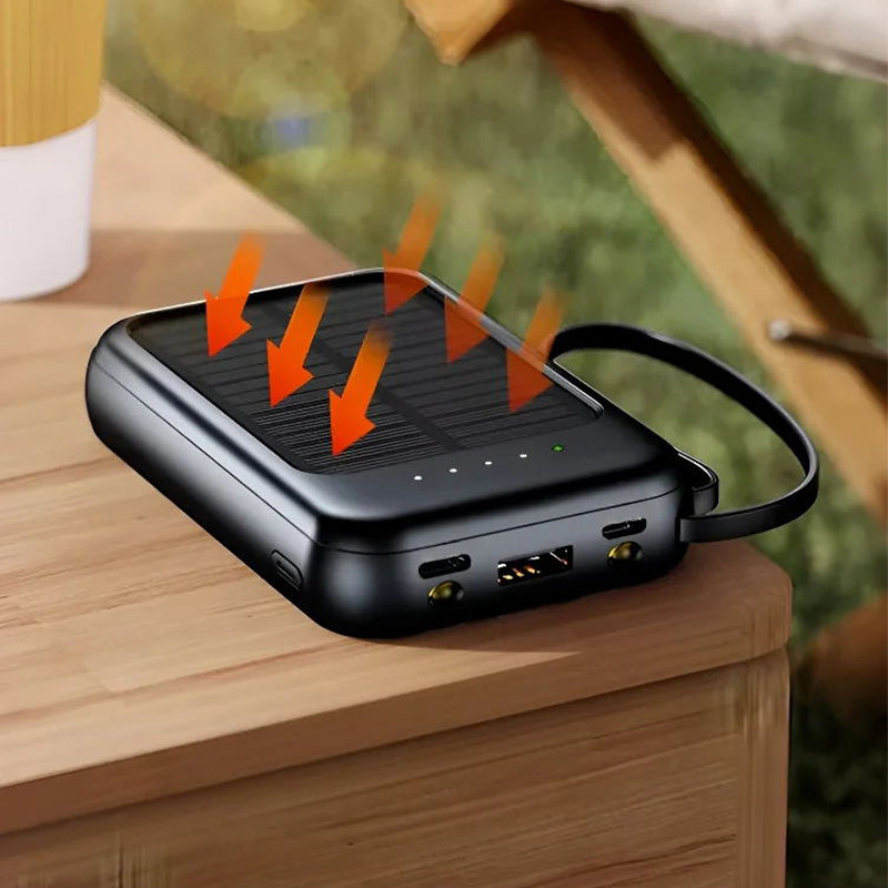 Batterie Externe Solaire Mini Autonome avec Câble Intégré