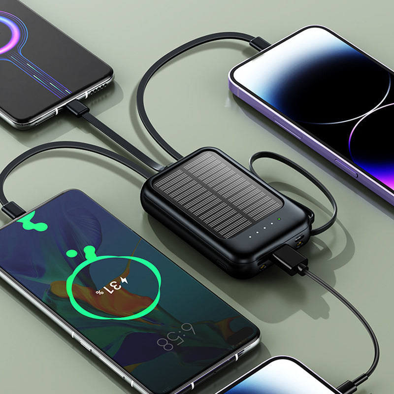 Batterie Externe Solaire Mini Autonome avec Câble Intégré