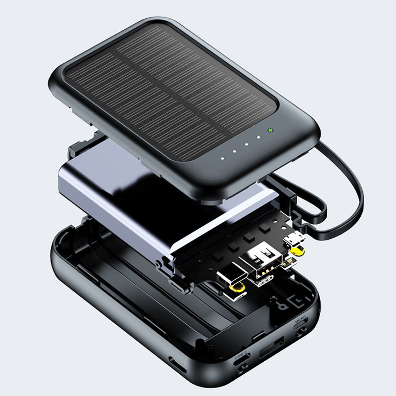 Batterie Externe Solaire Mini Autonome avec Câble Intégré