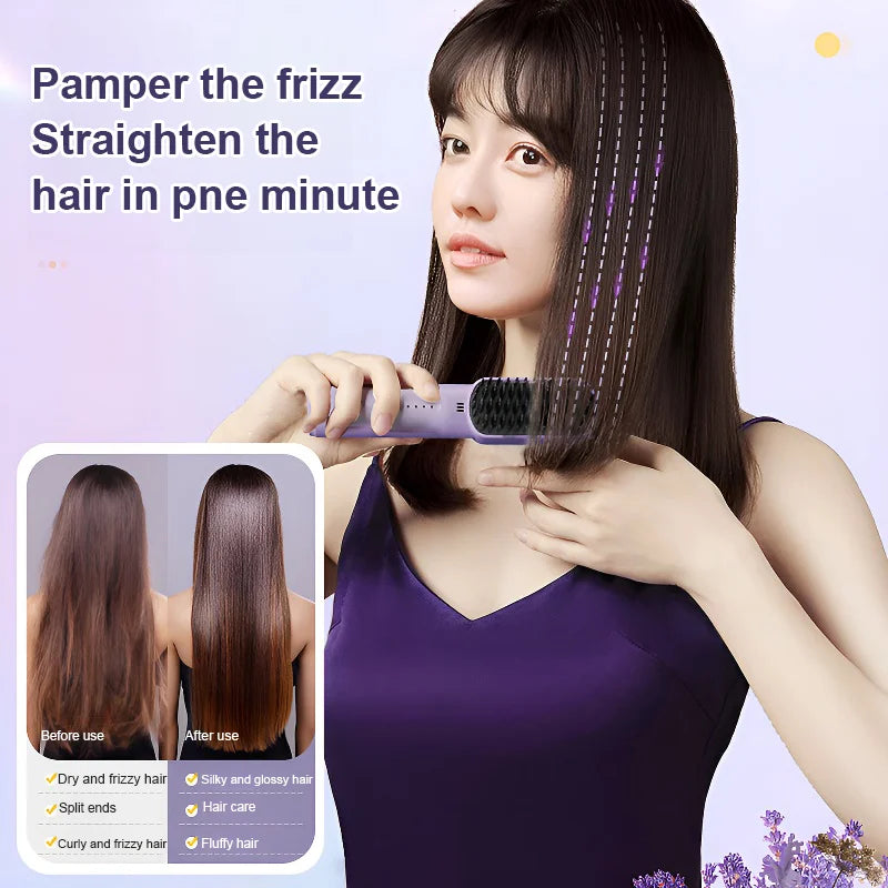 Les ions négatifs ne blessent pas les cheveux - Mini peigne lissant portatif sans fil