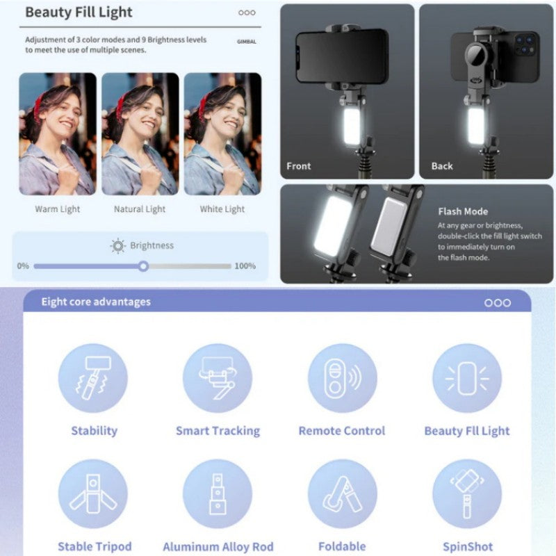 💥Offre Spéciale - 50% de réduction💥📱Stabilisateur de cardan pliable à 3 axes rotatif à 360 ° pour smartphones, capturez la vie de manière stable