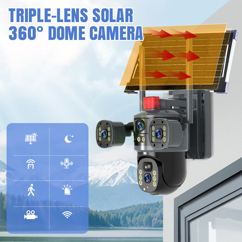 ☀️ 60% de réduction – Offre spéciale ! 📸 Caméra dôme solaire à triple objectif 360° – Surveillance complète