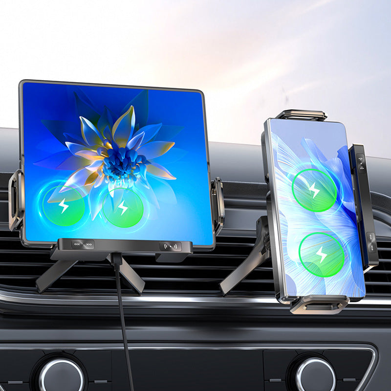 📢Dernières 3 heures : Grande vente⏰Support de téléphone de voiture sans fil à double bobine avec fonction de charge sans fil