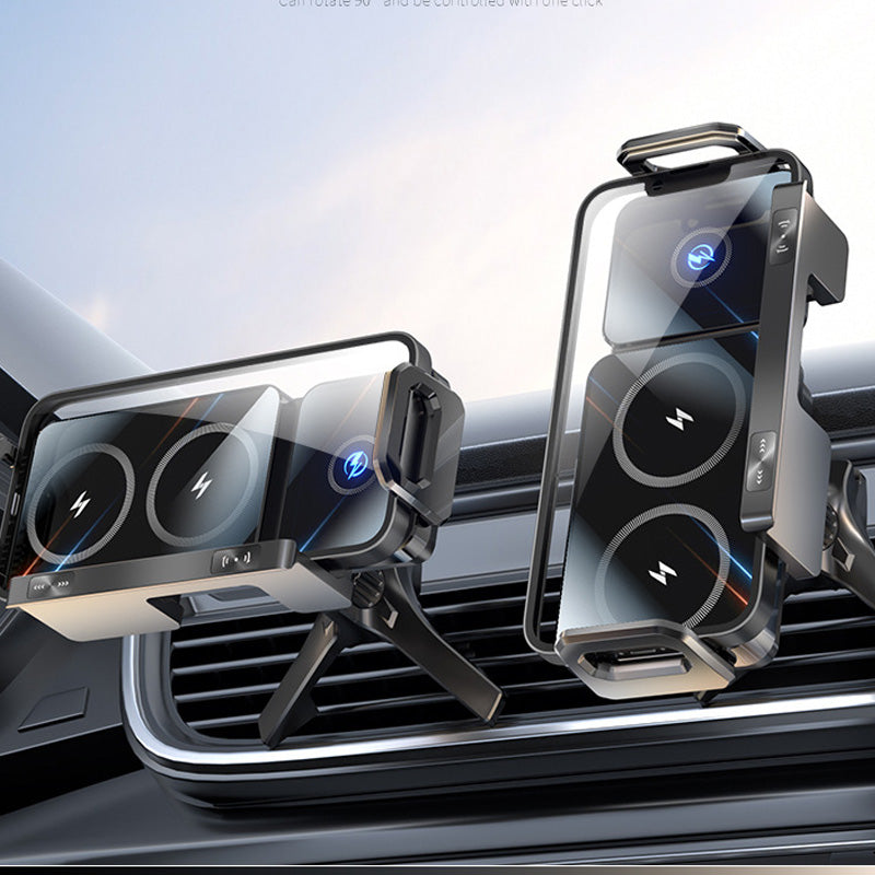 📢Dernières 3 heures : Grande vente⏰Support de téléphone de voiture sans fil à double bobine avec fonction de charge sans fil