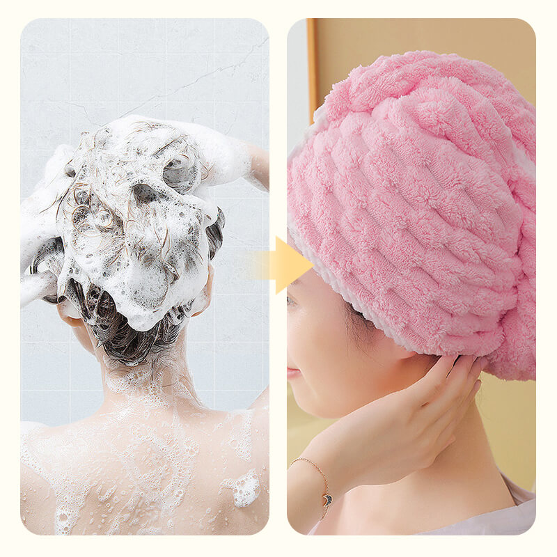 🎅 Beau cadeau de Noël 🎁 Chapeau de cheveux secs absorbant double couche en peluche de corail