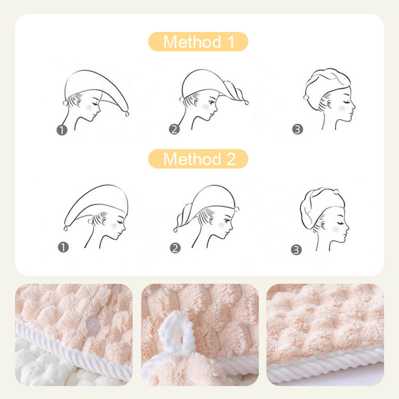 🎅 Beau cadeau de Noël 🎁 Chapeau de cheveux secs absorbant double couche en peluche de corail