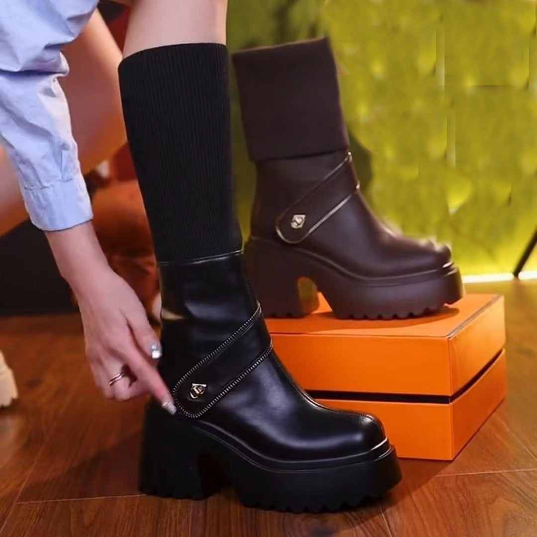 đ„Livraison gratuiteđ„Bottes de genou Ă talons hauts et Ă plateforme pour femmes