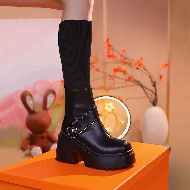 đ„Livraison gratuiteđ„Bottes de genou Ă talons hauts et Ă plateforme pour femmes