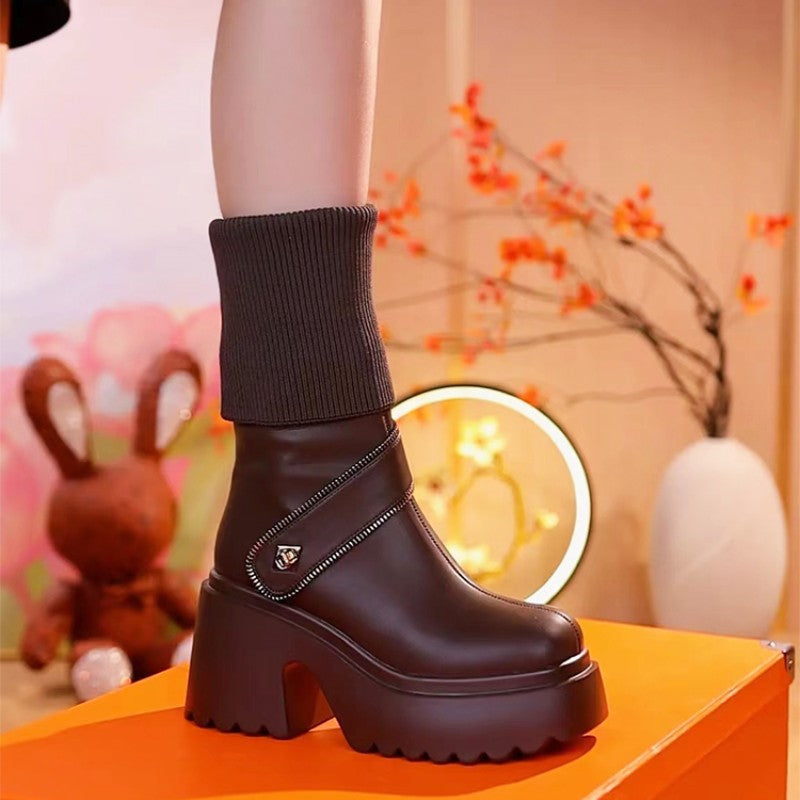 đ„Livraison gratuiteđ„Bottes de genou Ă talons hauts et Ă plateforme pour femmes
