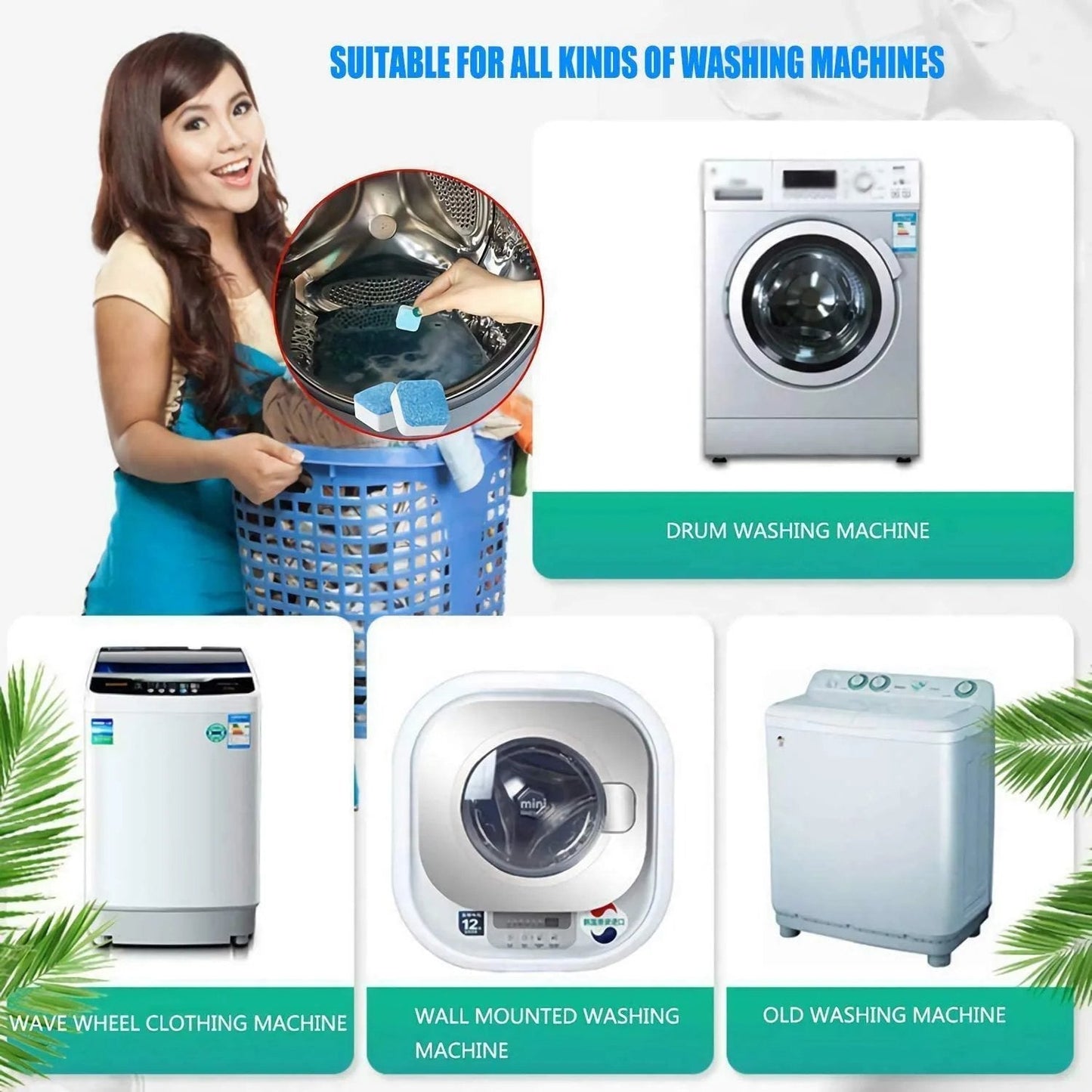 📢 Achetez 5, obtenez 5 GRATUITS ⏰ Tablettes de Nettoyage pour Lave-Linge – Éliminent les résidus, désinfectent à 99 % & compatibles hublot/frontal ! 🌀🧼