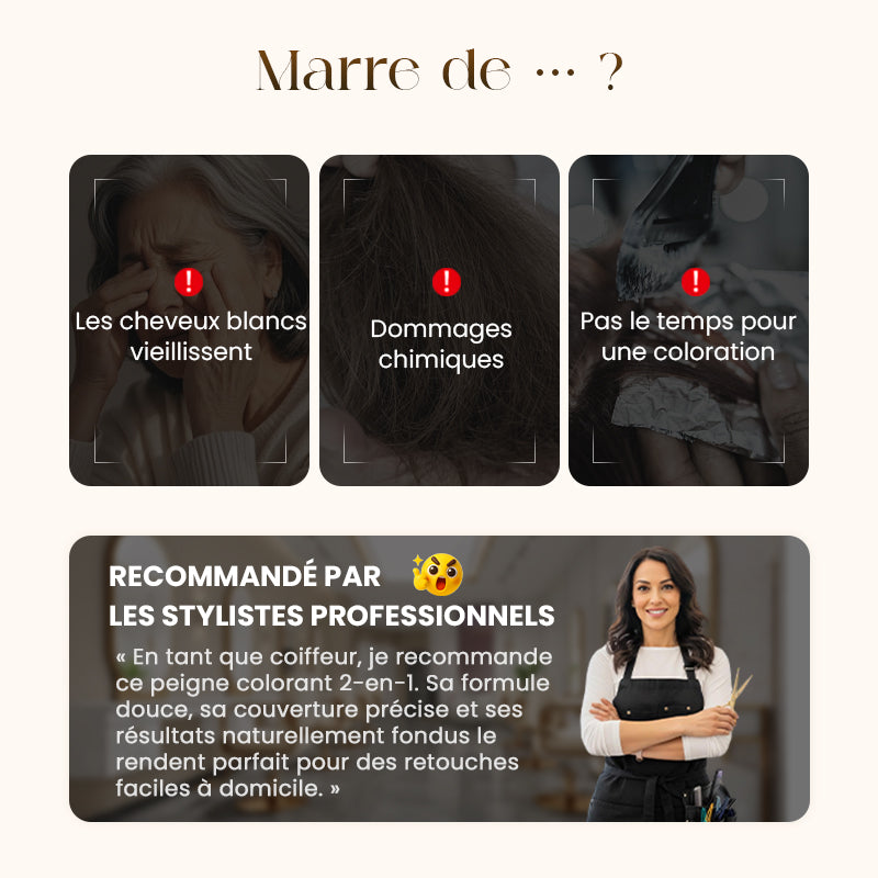 🔥 DERNIERES HEURES – 50% DE RÉDUCTION ! Peigne Colorant 2 en 1 pour Cheveux Gris – Sans Chimie, Sans Taches, Résistant à l’Eau