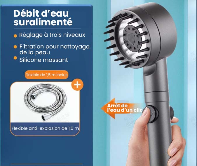 🏆Pomme de douche de luxe pour les soins de la peau et les massages - 3 modes de pulvérisation avec technologie d'économie d'eau pour une expérience de douche rajeunissante 💎🌊