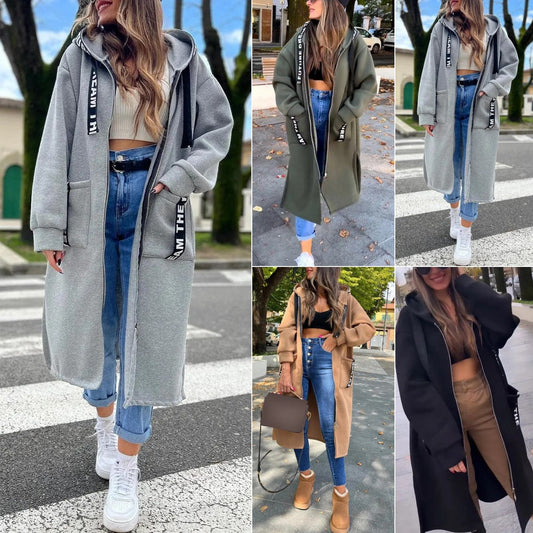💖New Arrival Hot Sale 🔥Veste longue décontractée à capuche de couleur unie pour femme💥Remise à durée limitée de 59 %⏳
