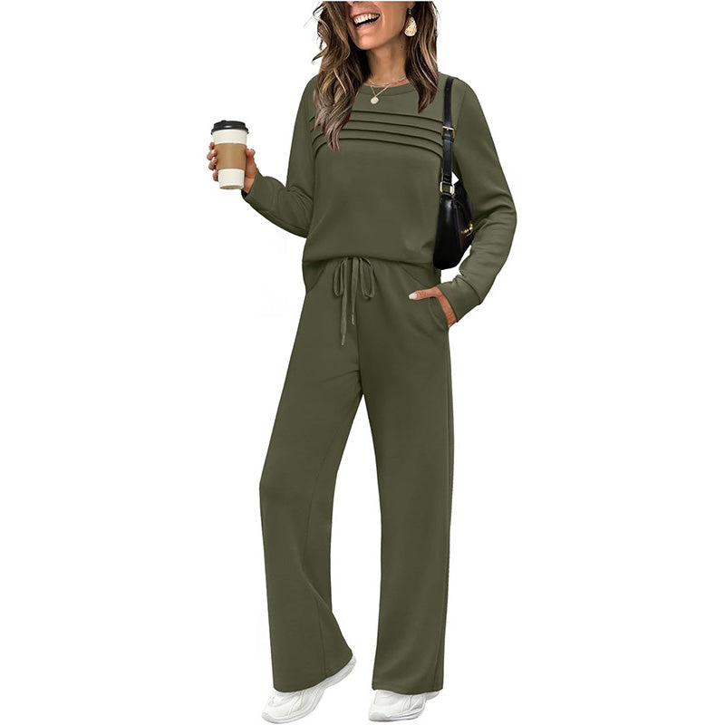 📢📢 62% de réduction !! ⏰ Ensemble Femme Confort – Haut ras du cou + pantalon à cordon ajustable 👕👖 | Doux, respirant & ultra-polyvalent ✨