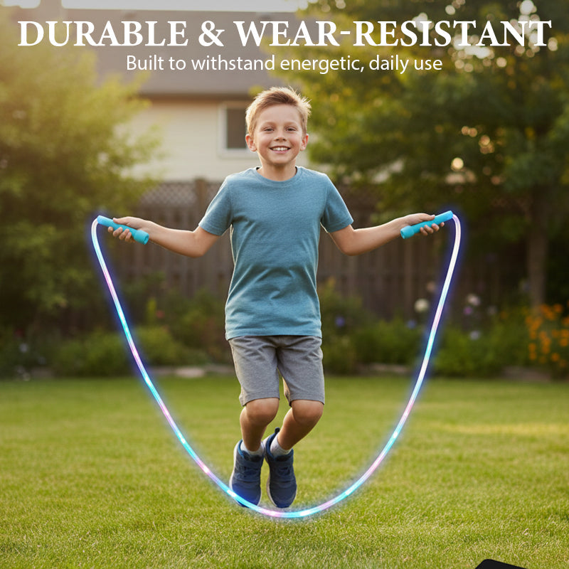 📢📢Achetez 2, obtenez 1 gratuit ! 🏅Corde à sauter lumineuse LED pour enfants – 3 modes d’éclairage, longueur réglable & poignées antidérapantes ! ⏰✨👧