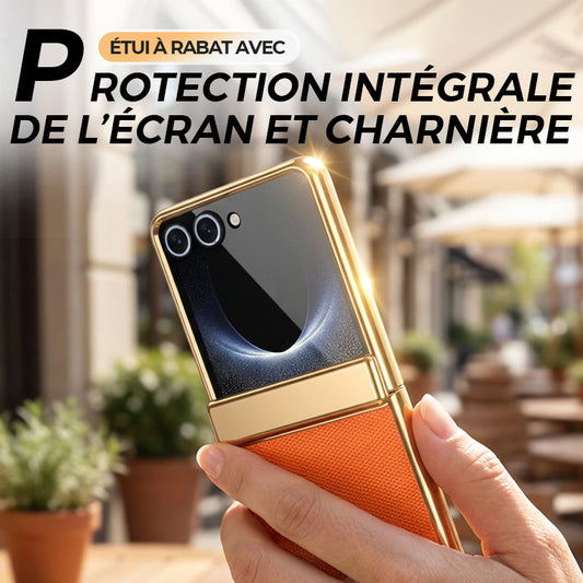 Étui à rabat avec protection intégrale de l’écran et charnière