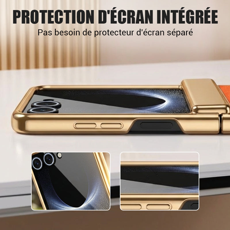 Étui à rabat avec protection intégrale de l’écran et charnière