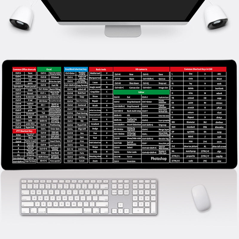Pavé de clavier antidérapant Quick Key Super Large - avec motifs de raccourcis pour les logiciels de bureautique