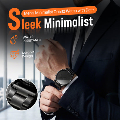 🎉💰 50 % de réduction ⚡ Montre quartz minimaliste pour homme avec date – Acier inoxydable entièrement noir, cadran romain et précision horlogère ! ⌚🖤
