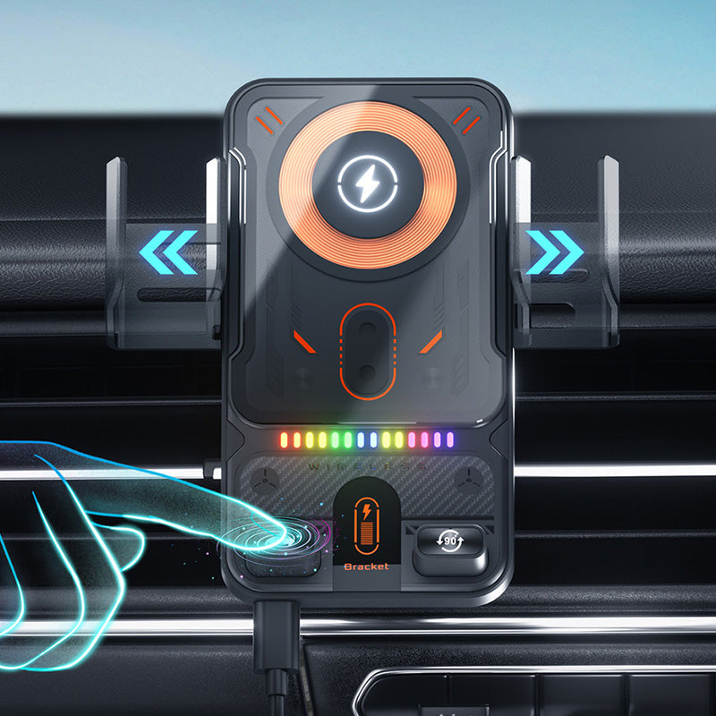 Support de téléphone rotatif intelligent et chargeur sans fil 2-en-1 pour voiture