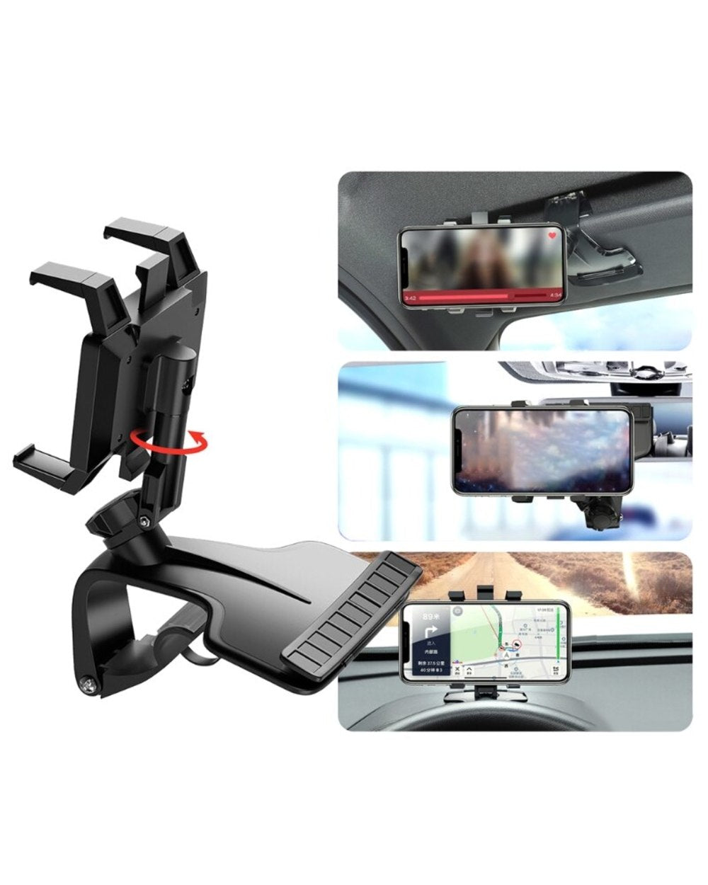 Support universel de téléphone pour tableau de bord de voiture avec rotation à 1200°